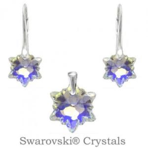 Parure Pendentif Boucles Cristal Swarovski Edelweiss Chaine Argent 925