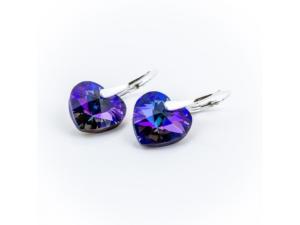 Boucles d' oreilles dormeuses Swarovski coeur monture argent 925