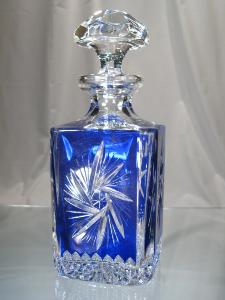 Carafe à whisky Bleu Cobalt en Cristal de Bohème taille diamant