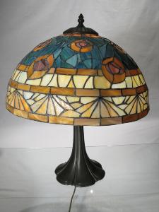 Lampe Paon Vrai vitrail américain Tiffany  Pied en bronze 