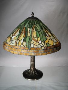 Lampe Jonquille Vrai vitrail américain Tiffany  Pied bronze 