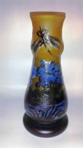 Vase Tip Gallé " Libellules et iris bleu " 