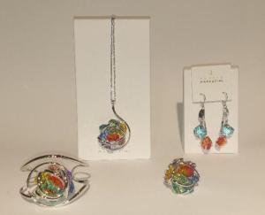 Parure Marazzini Fleur Cristal Swarovski Orange, Bleu