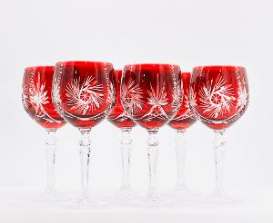 Service 6 Verre à vin rouge en cristal bohème couleur  
