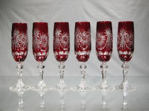 Flute à Champagne Cristal de Bohème Rouge dépareillé 