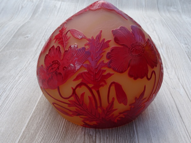 Coupole, Pièce détachée de lampe Gallé coquelicots rouge 13 cm 
