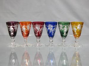 Verres à digestifs ou liqueurs en Cristal de Bohème couleur