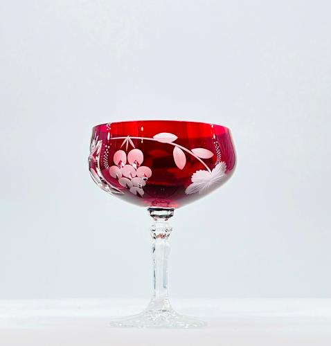 6 Coupes à Champagne Taille Diamant MAT Cristal rouges de Bohème 