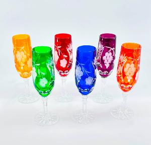 6 flûtes  à Champagne Taille MAT Diamant Cristal de Bohème 