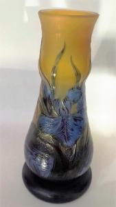 Vase Tip Gallé " Libellules et iris bleu " 