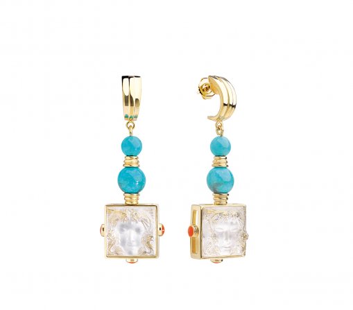 Boucles Oreilles Arethuse Cristal Incolore Lalique Vermeil Turquoise
