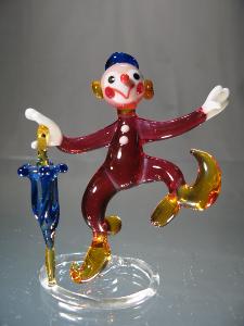 Figurine Clown avec parapluie en Cristal de couleur rose
