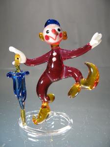 Figurine Clown avec parapluie en Cristal de couleur rose