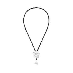 Collier Sautoir Hirondelles Cristal Lalique et Perles Onyx