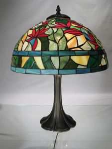 Lampe Oiseaux de Paradiis Vrai vitrail américain Tiffany  Pied en bronze 