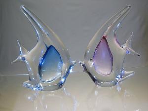 Poisson scalaire cristal bleu ou rose Collection Murano