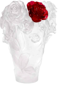 Vase Rose Passion Daum  blanc & fleur rouge 