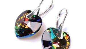 Boucles d' oreilles dormeuses Swarovski coeur monture argent 925