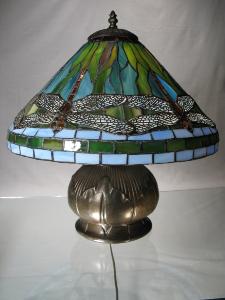 Lampe Libellules Dragonfly vitrail américain Tiffany  Pied en bronze 