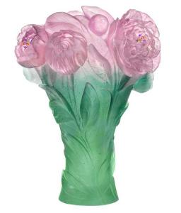 Vase Daum Cristal collection Pivoine vert-dense mauve