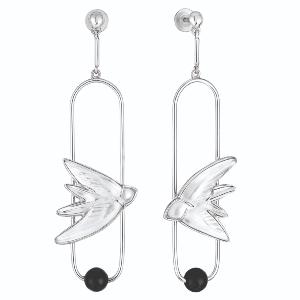 Boucles d'oreilles Hirondelles Cristal Lalique Onyx