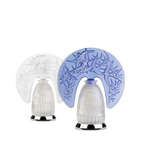 Lampe Cristal Lalique Hirondelles tare bleu saphir