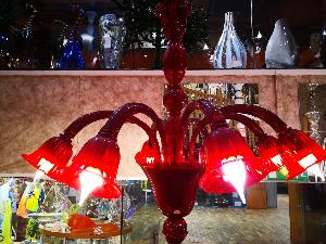 Lustre Murano Voltolina collection Laguna Rouge ( Bras vers le bas )