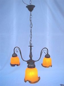 Lustre, Suspension Art Nouveau 3 tulipes ocre bleu