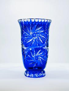 Vase cristal de boheme bleu cobalt taillé PM