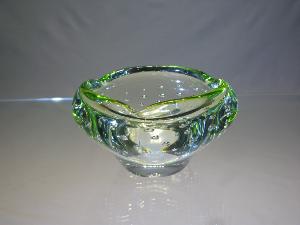 Cendrier Verre Murano Massif Transparent filet vert citron