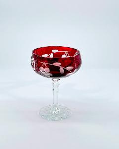 6 Coupes à Champagne Taille Diamant MAT Cristal rouges de Bohème 