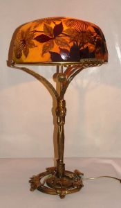 Lampe Ombelle Tip Gallé pied en bronze 