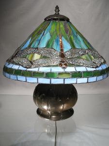 Lampe Libellules Dragonfly vitrail américain Tiffany  Pied en bronze 