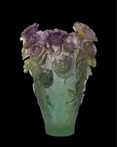 Vase Magnum Rose Passion Daum 53 cm Vert et Mauve