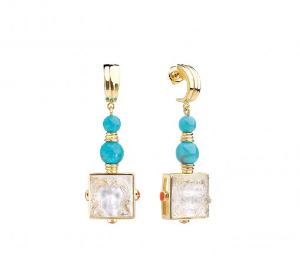 Boucles Oreilles Arethuse Cristal Incolore Lalique Vermeil Turquoise