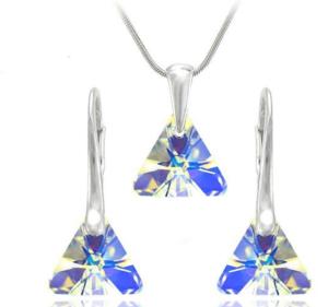 Parure Pendentif Boucles Cristal Swarovski Triangle Chaine Argent 925