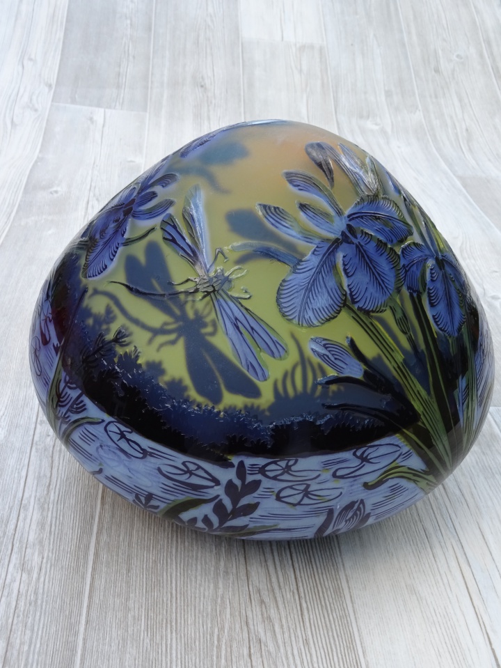 Coupole, Pièce détachée de lampe Gallé Libellules bleu 20 cm 