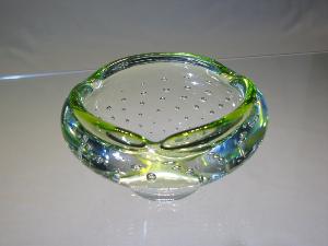 Cendrier Verre Murano Massif Transparent filet vert citron