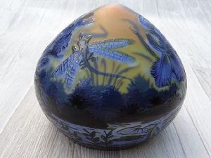 Coupole, Pièce détachée de lampe Gallé Libellules bleu 13 cm 