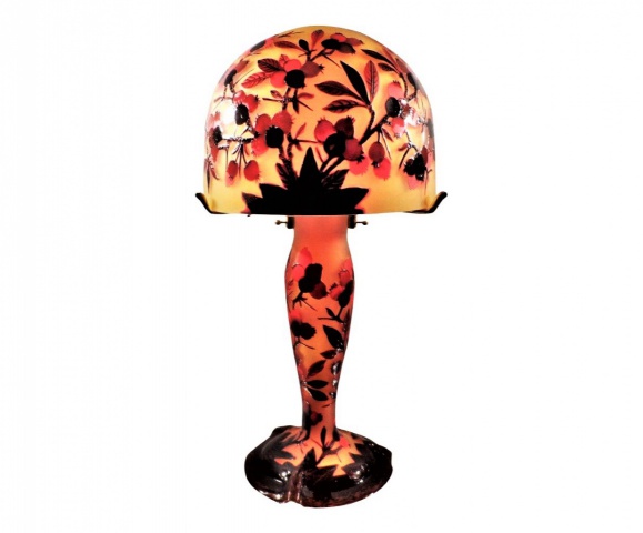Lampe Tip Gallé "Eglantier " Bombée 40 cm