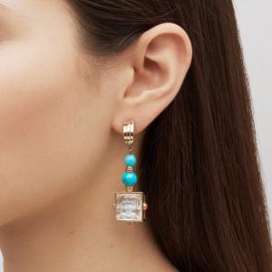 Boucles Oreilles Arethuse Cristal Incolore Lalique Vermeil Turquoise