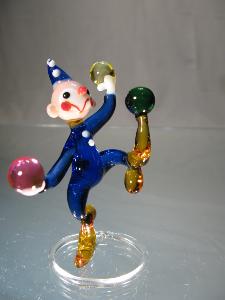 Figurine Clown Jongleur en Cristal de couleur bleu