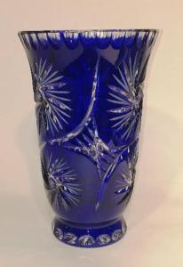 Vase cristal de boheme bleu cobalt taillé PM