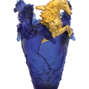 Vase Cavalcade Daum - Bleu Finition Or - Modèle Magnum