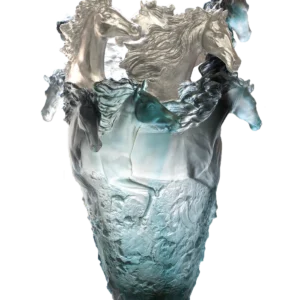 Vase Cavalcade Daum - Bleu & Gris Finition Argent - Modèle Magnum