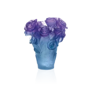 Vase Rose Passion Daum - Bleu & Mauve - Petit Modèle