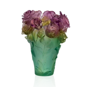 Vase Rose Passion Daum - Rose & Vert - Grand Modèle