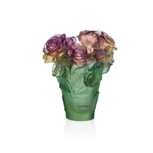 Vase Rose Passion Daum - Rose & Vert - Petit Modèle
