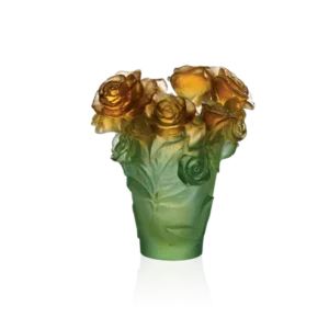 Vase Rose Passion Daum - Vert & Orange - Petit Modèle