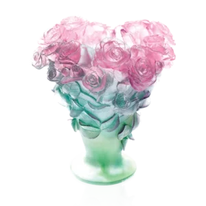 Vase Roses Daum - Vert & Rose - Grand Modèle